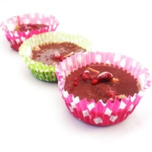 pink and green cases filled with choc raspberry and coconut