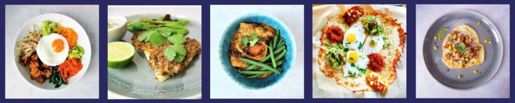 five images of various wide eyed food